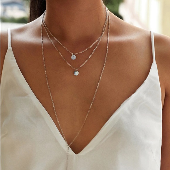 RESTOCKED Silver Layer Disc Pendent Necklace - Picture 2 of 3